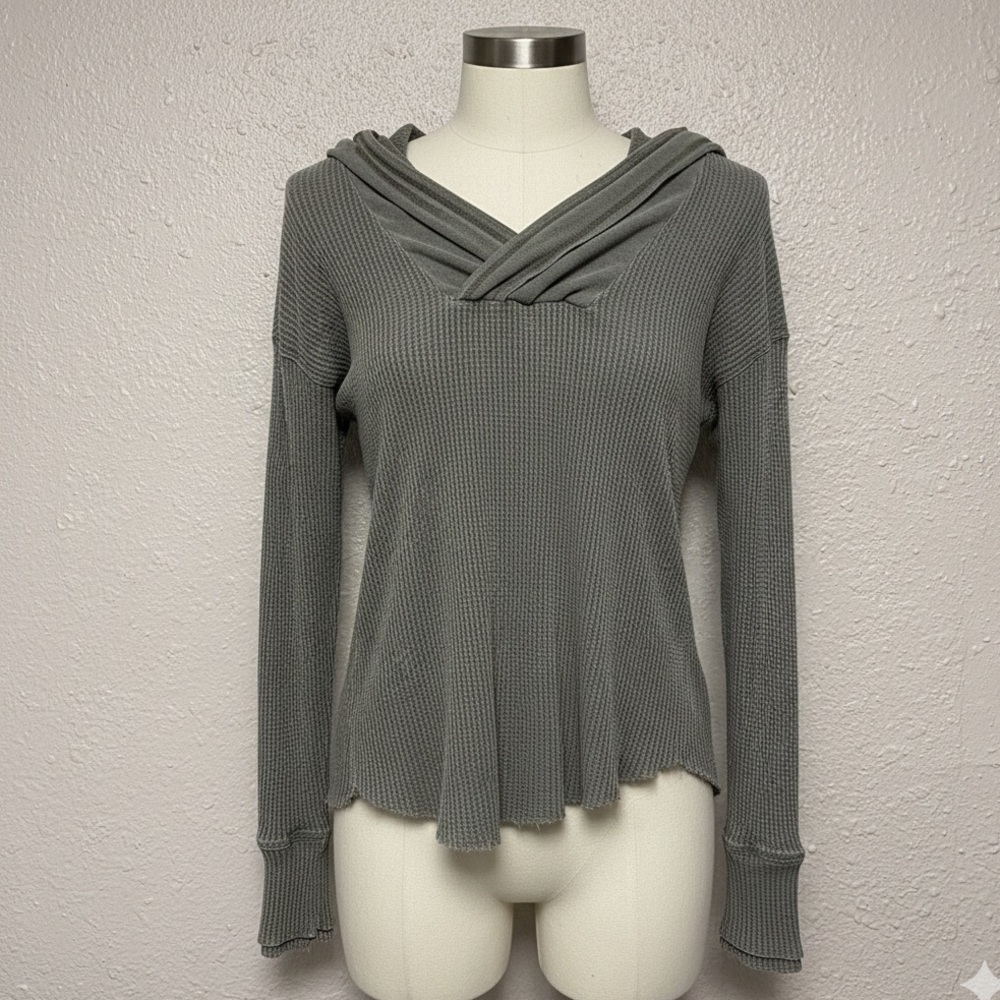 Y2K Corpcore Distressed BKE Waffle Knit Hoodie Top  XL Green Gray Fayricore